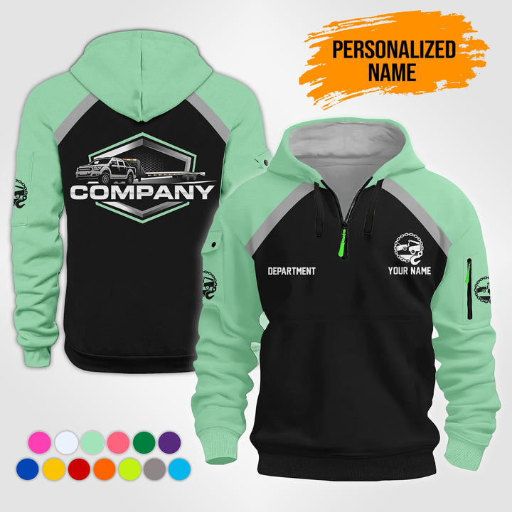 Personalized Name Tow Truck 2D Quarter Zip Hoodie NB24
