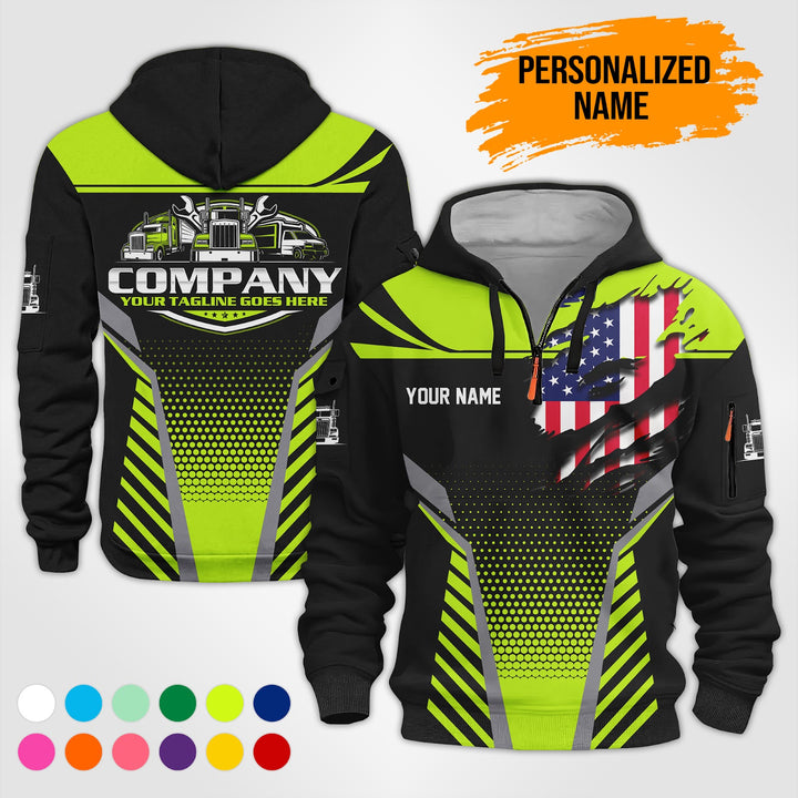 Personalized Name Trucking Service 3D Printed Quarter Zip Hoodie PU739