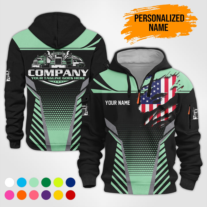 Personalized Name Trucking Service 3D Printed Quarter Zip Hoodie PU739