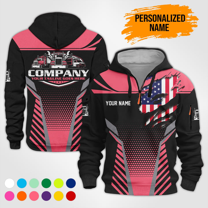 Personalized Name Trucking Service 3D Printed Quarter Zip Hoodie PU739