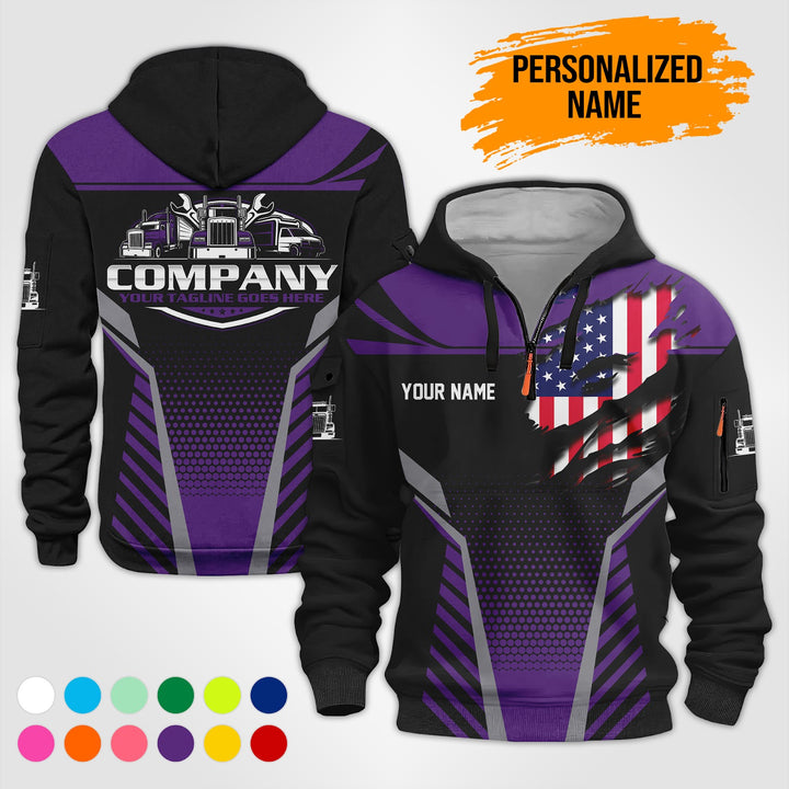 Personalized Name Trucking Service 3D Printed Quarter Zip Hoodie PU739