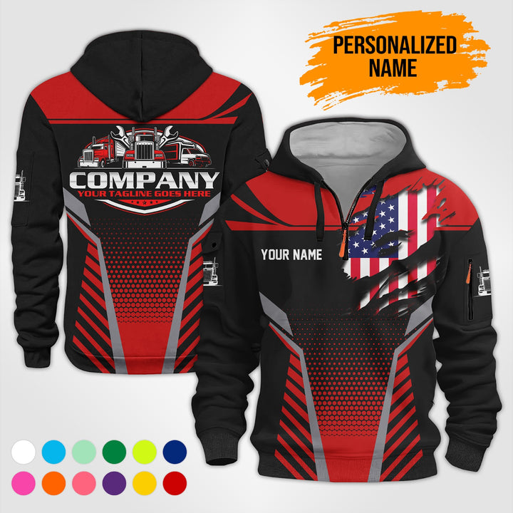 Personalized Name Trucking Service 3D Printed Quarter Zip Hoodie PU739
