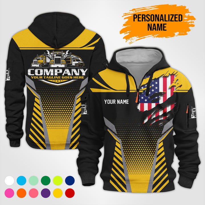 Personalized Name Trucking Service 3D Printed Quarter Zip Hoodie PU739