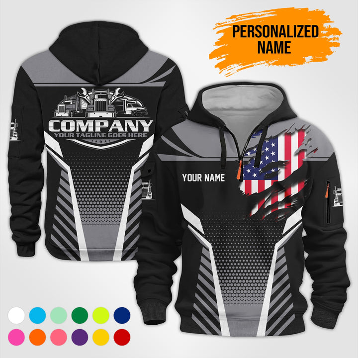 Personalized Name Trucking Service 3D Printed Quarter Zip Hoodie PU739