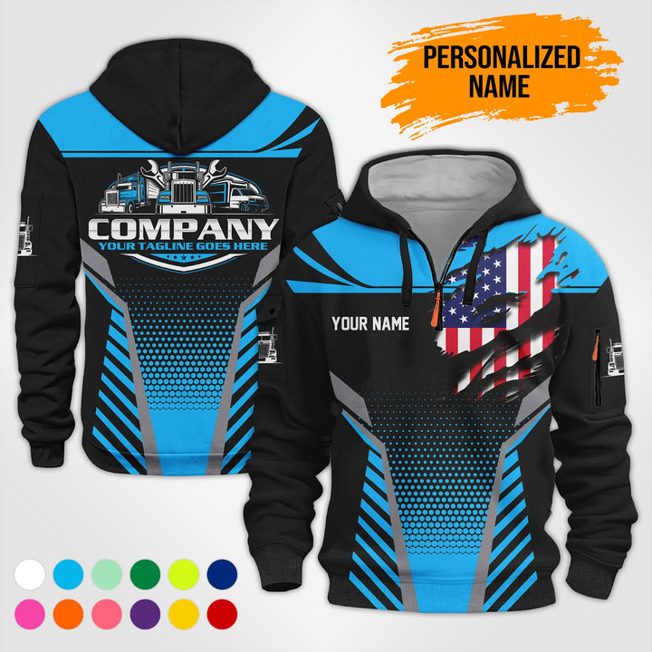 Personalized Name Trucking Service 3D Printed Quarter Zip Hoodie PU739