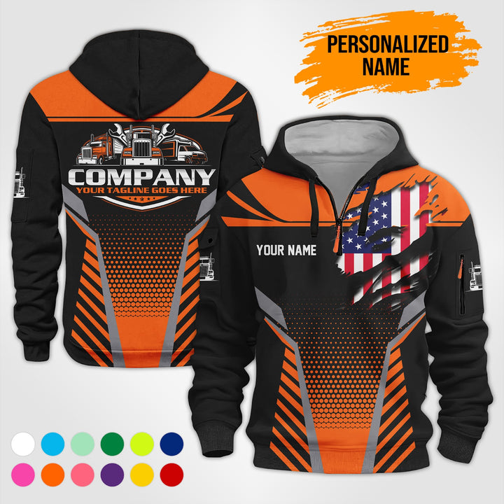Personalized Name Trucking Service 3D Printed Quarter Zip Hoodie PU739