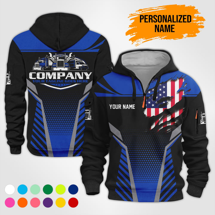 Personalized Name Trucking Service 3D Printed Quarter Zip Hoodie PU739