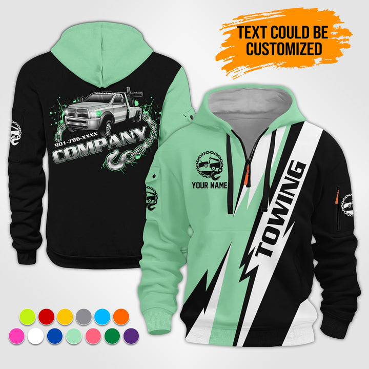 Personalized Name Tow Truck 3D Printed Quarter Zip Hoodie ST309
