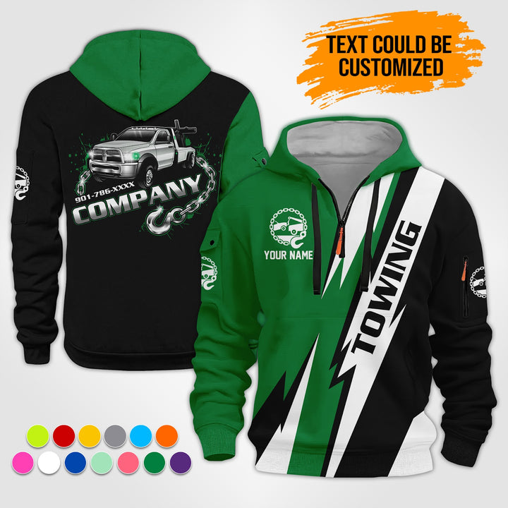 Personalized Name Tow Truck 3D Printed Quarter Zip Hoodie ST309