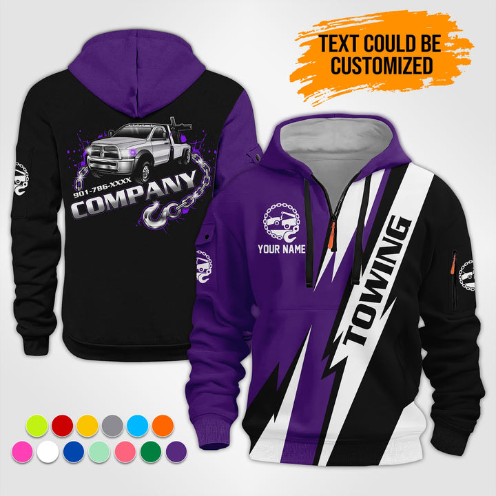 Personalized Name Tow Truck 3D Printed Quarter Zip Hoodie ST309