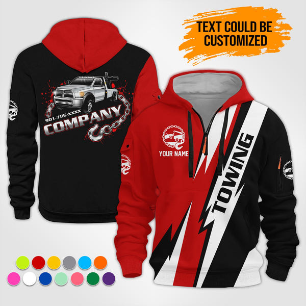 Personalized Name Tow Truck 3D Printed Quarter Zip Hoodie ST309