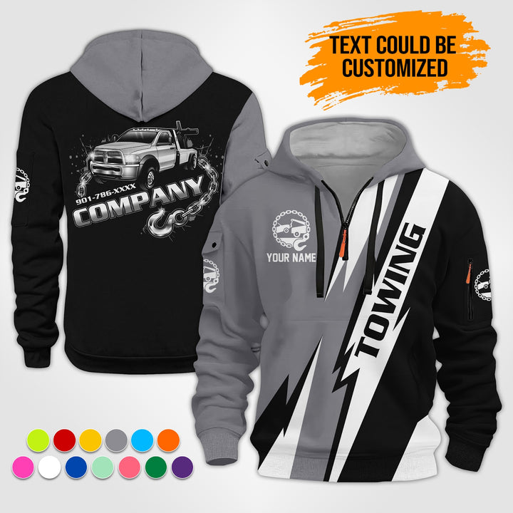 Personalized Name Tow Truck 3D Printed Quarter Zip Hoodie ST309