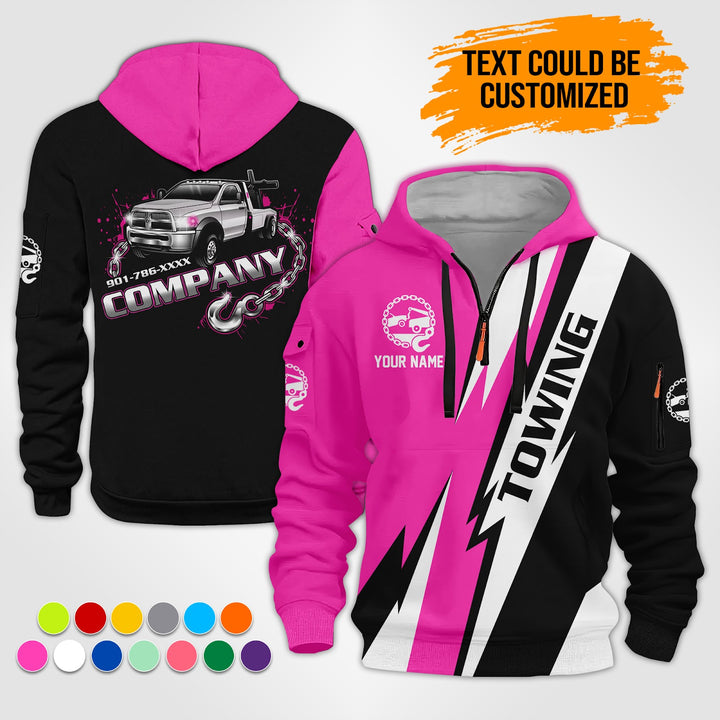 Personalized Name Tow Truck 3D Printed Quarter Zip Hoodie ST309