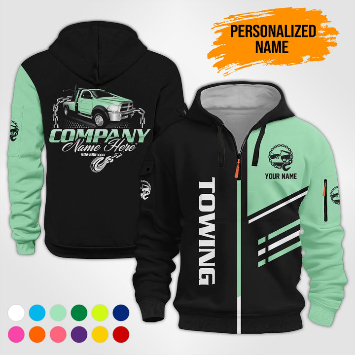 Personalized Name Towing Truck 3D Printed Quarter Zip Hoodie PU769