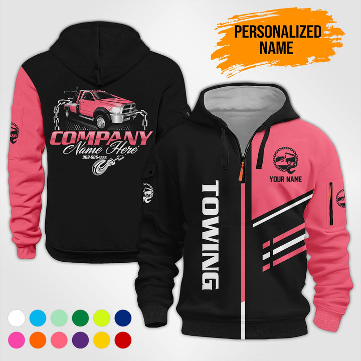 Personalized Name Towing Truck 3D Printed Quarter Zip Hoodie PU769