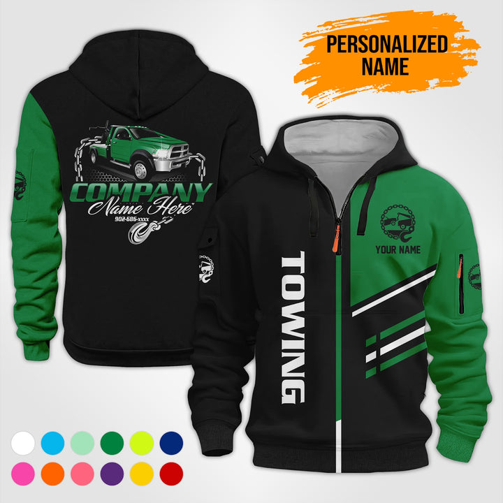 Personalized Name Towing Truck 3D Printed Quarter Zip Hoodie PU769