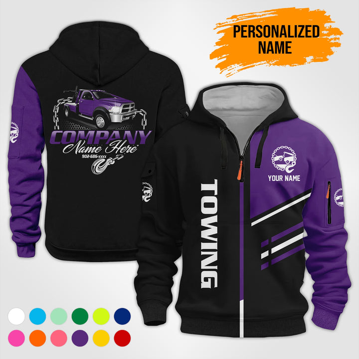 Personalized Name Towing Truck 3D Printed Quarter Zip Hoodie PU769