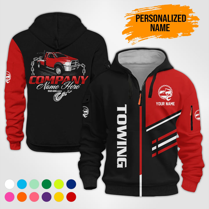 Personalized Name Towing Truck 3D Printed Quarter Zip Hoodie PU769