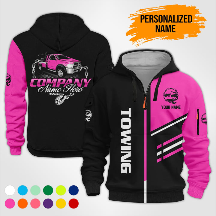 Personalized Name Towing Truck 3D Printed Quarter Zip Hoodie PU769