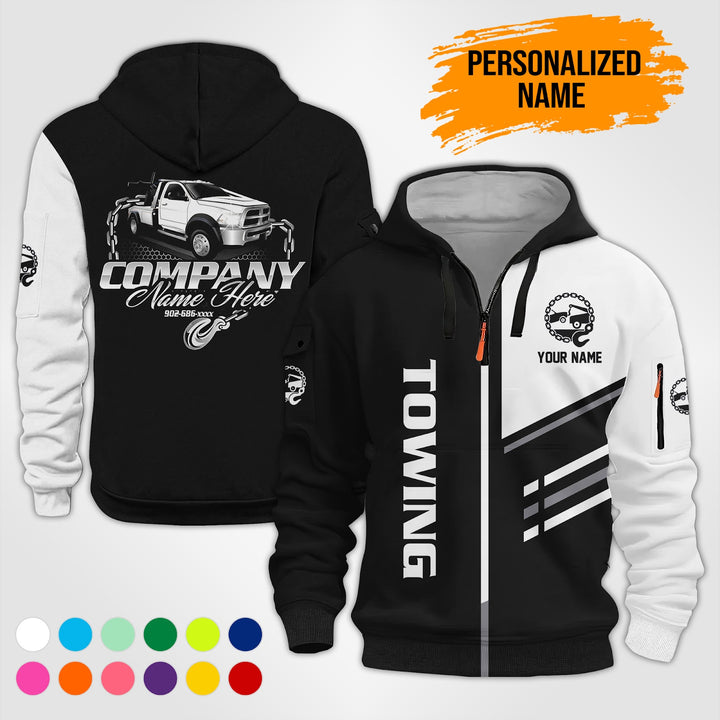 Personalized Name Towing Truck 3D Printed Quarter Zip Hoodie PU769