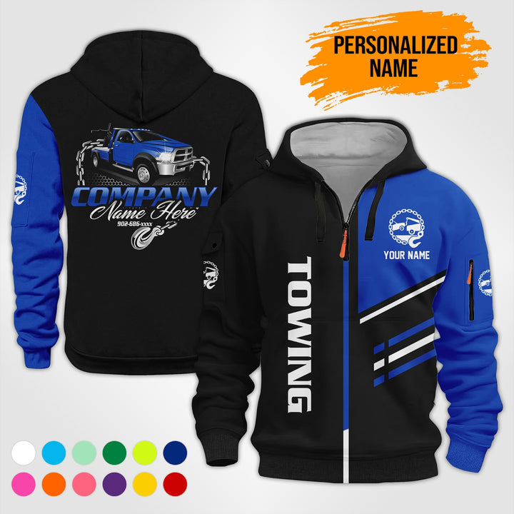 Personalized Name Towing Truck 3D Printed Quarter Zip Hoodie PU769
