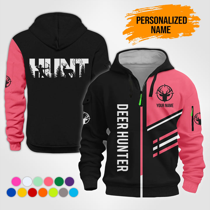 Personalized Name Deer Hunting 3D Printed Quarter Zip Hoodie NB51