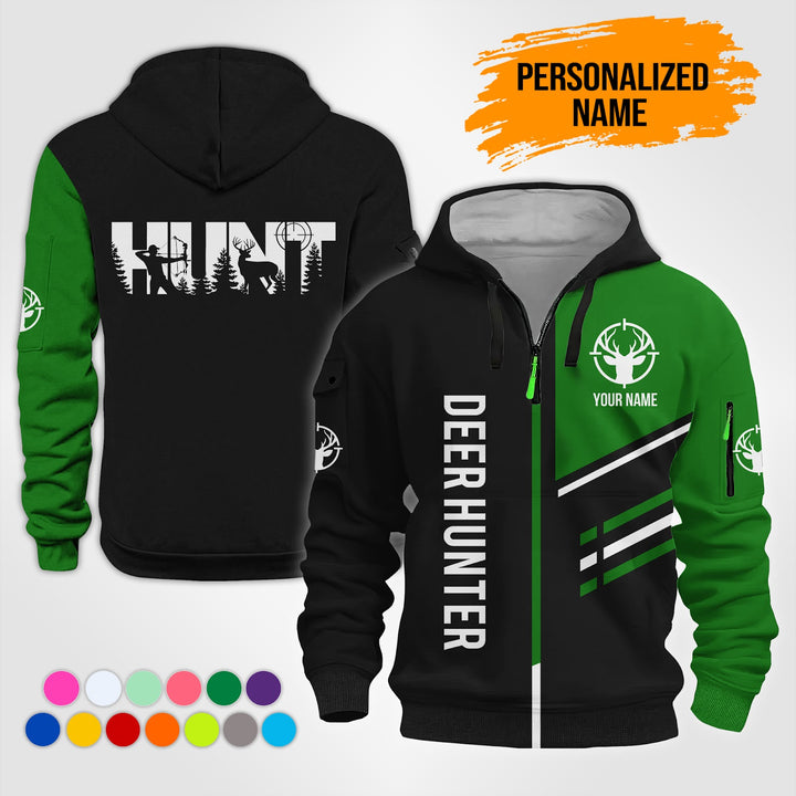 Personalized Name Deer Hunting 3D Printed Quarter Zip Hoodie NB51