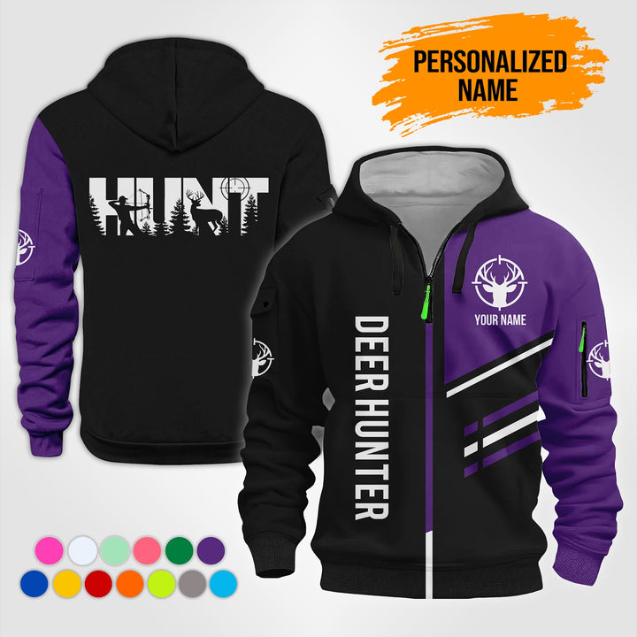 Personalized Name Deer Hunting 3D Printed Quarter Zip Hoodie NB51