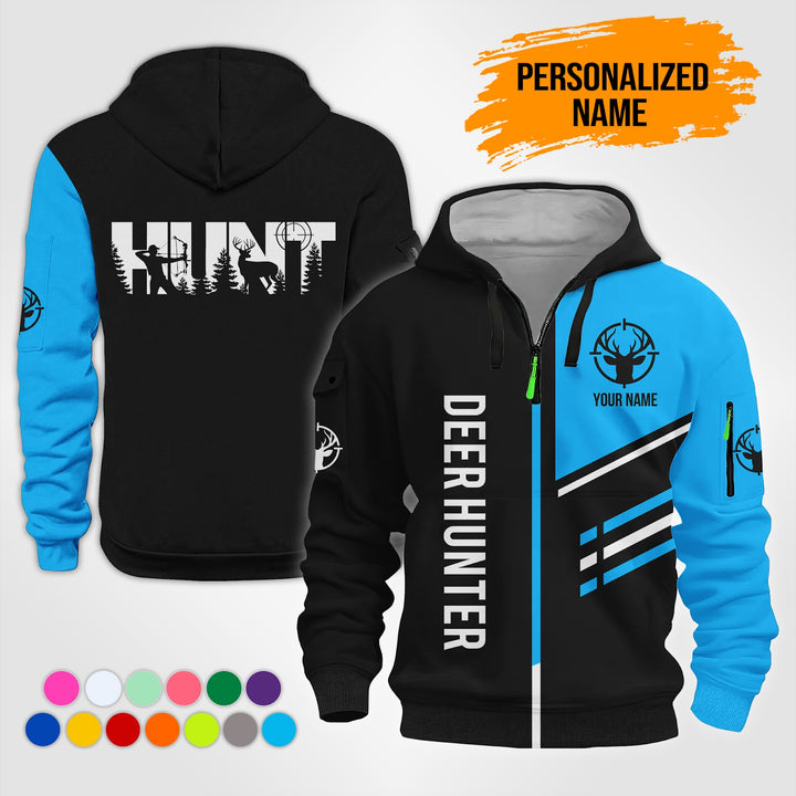 Personalized Name Deer Hunting 3D Printed Quarter Zip Hoodie NB51