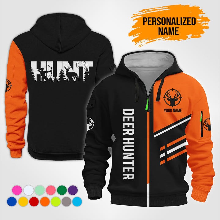 Personalized Name Deer Hunting 3D Printed Quarter Zip Hoodie NB51