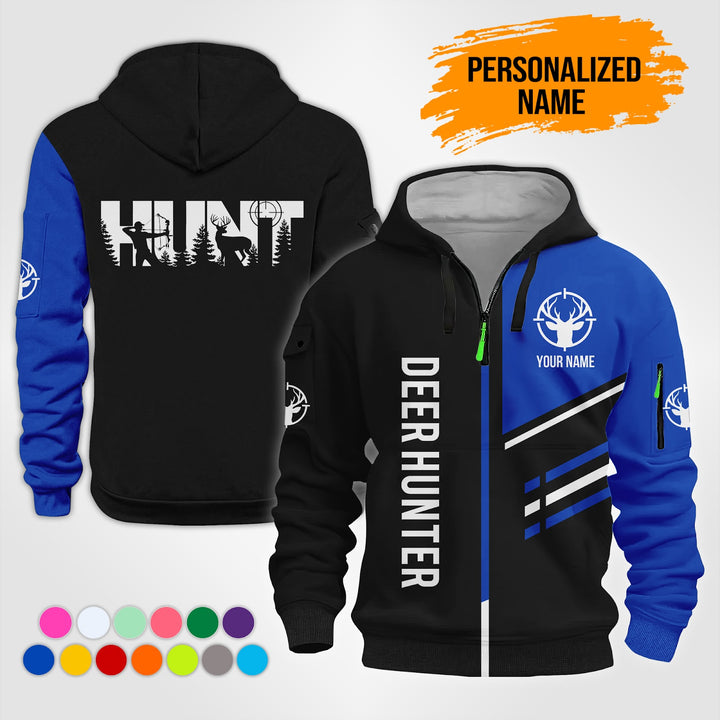 Personalized Name Deer Hunting 3D Printed Quarter Zip Hoodie NB51