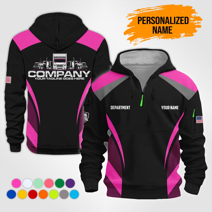 Personalized Name Semi Truck 3D Printed Quarter Zip Hoodie NB71