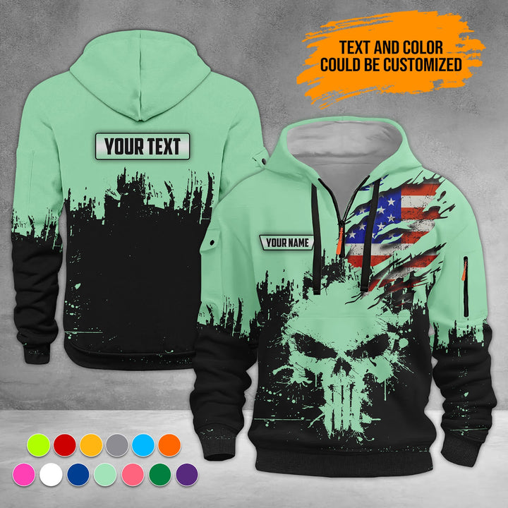 Personalized Name Skull 3D Quarter Zip Hoodie RN124
