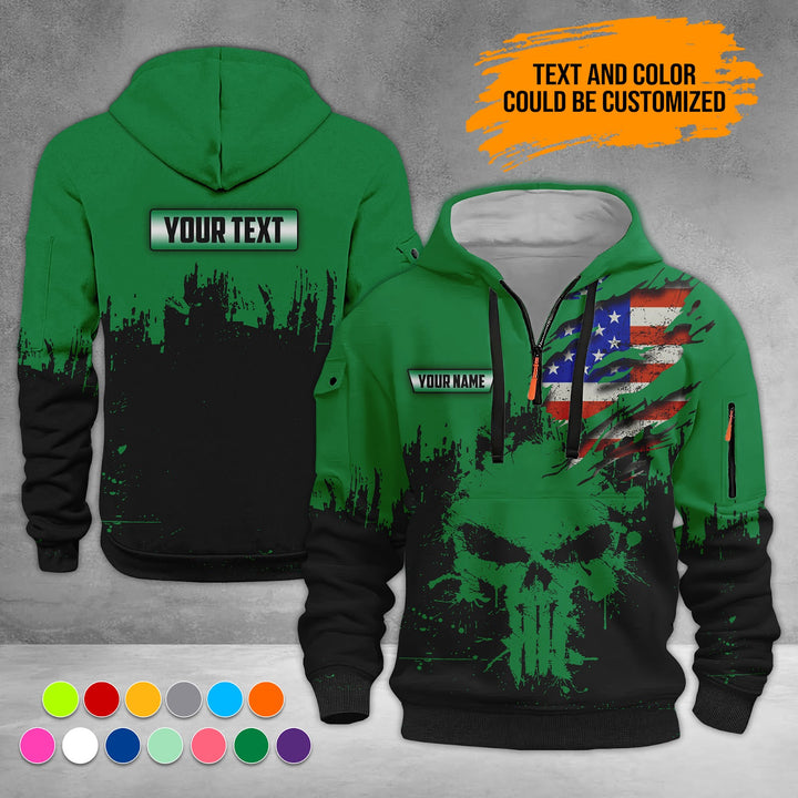 Personalized Name Skull 3D Quarter Zip Hoodie RN124