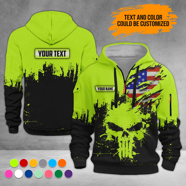 Personalized Name Skull 3D Quarter Zip Hoodie RN124