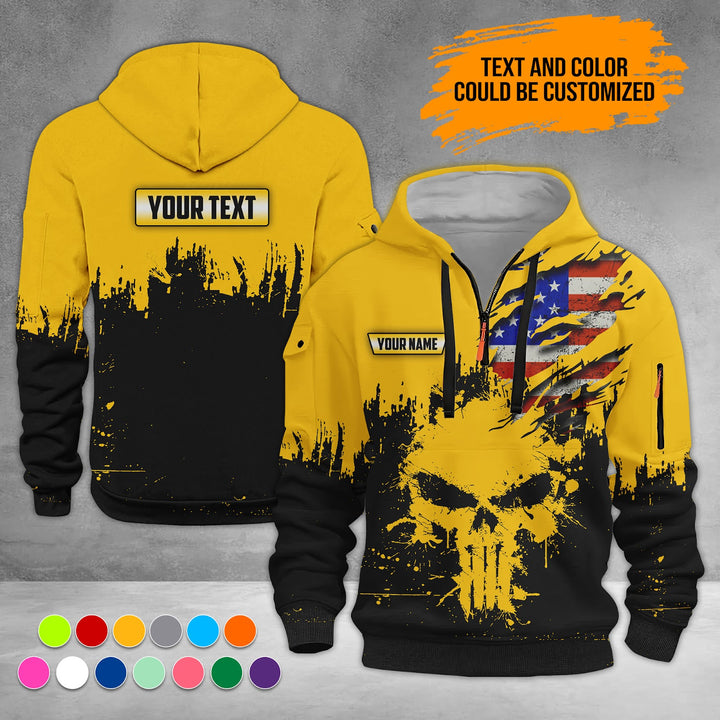 Personalized Name Skull 3D Quarter Zip Hoodie RN124