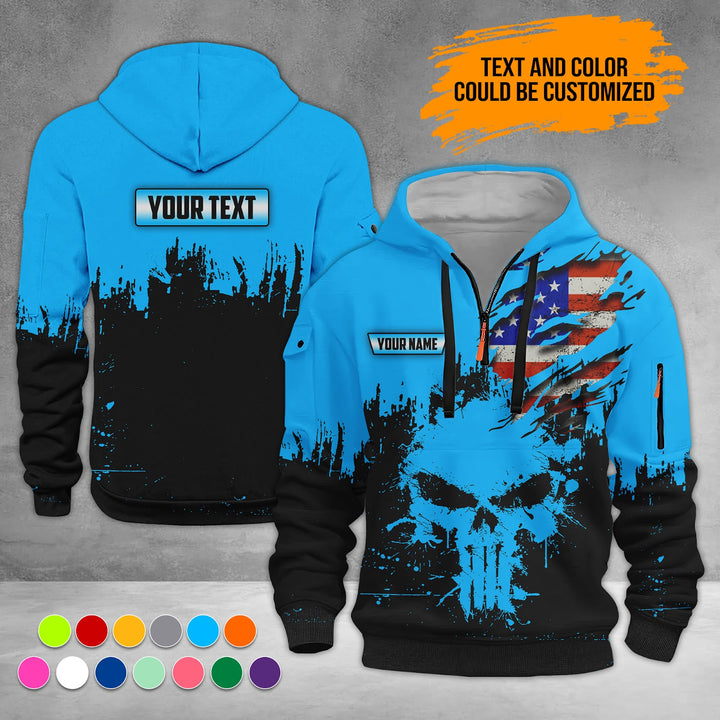Personalized Name Skull 3D Quarter Zip Hoodie RN124