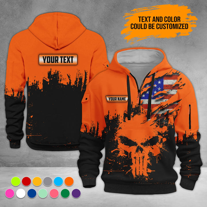 Personalized Name Skull 3D Quarter Zip Hoodie RN124