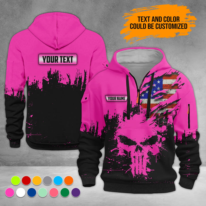 Personalized Name Skull 3D Quarter Zip Hoodie RN124