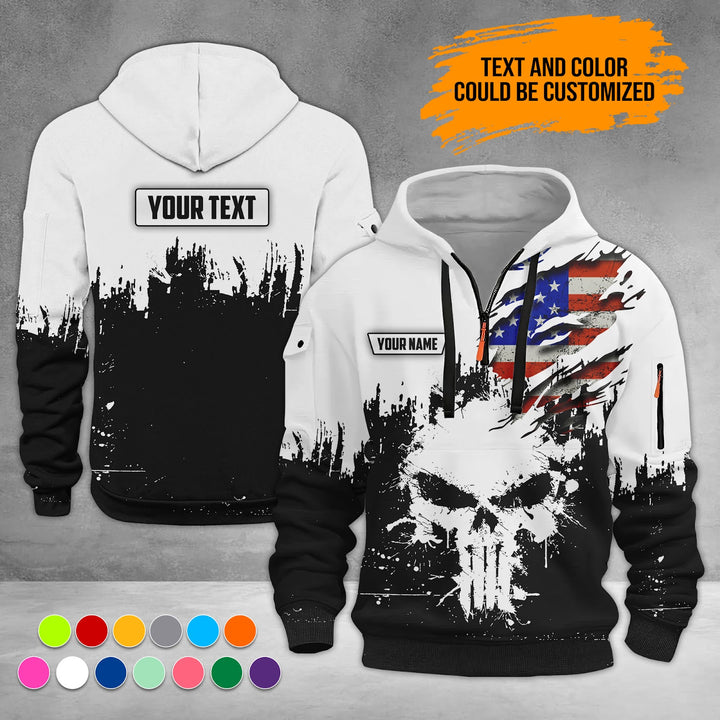 Personalized Name Skull 3D Quarter Zip Hoodie RN124