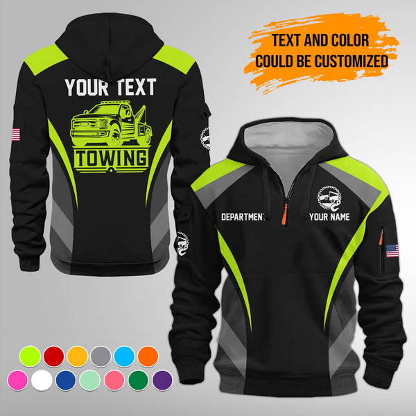 Personalized Name Tow Truck 3D Quarter Zip Hoodie FY646