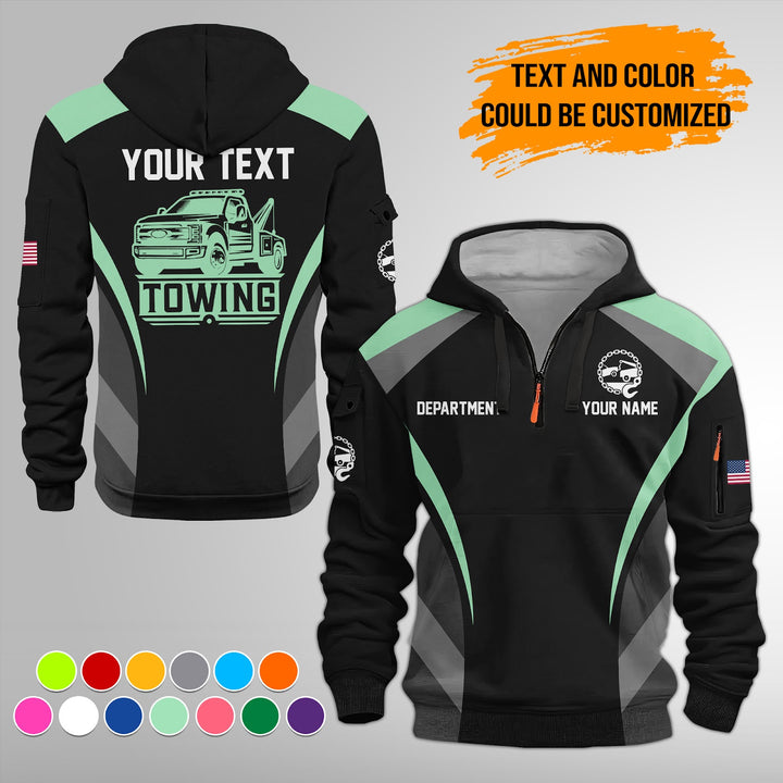 Personalized Name Tow Truck 3D Quarter Zip Hoodie FY646
