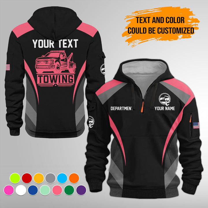Personalized Name Tow Truck 3D Quarter Zip Hoodie FY646