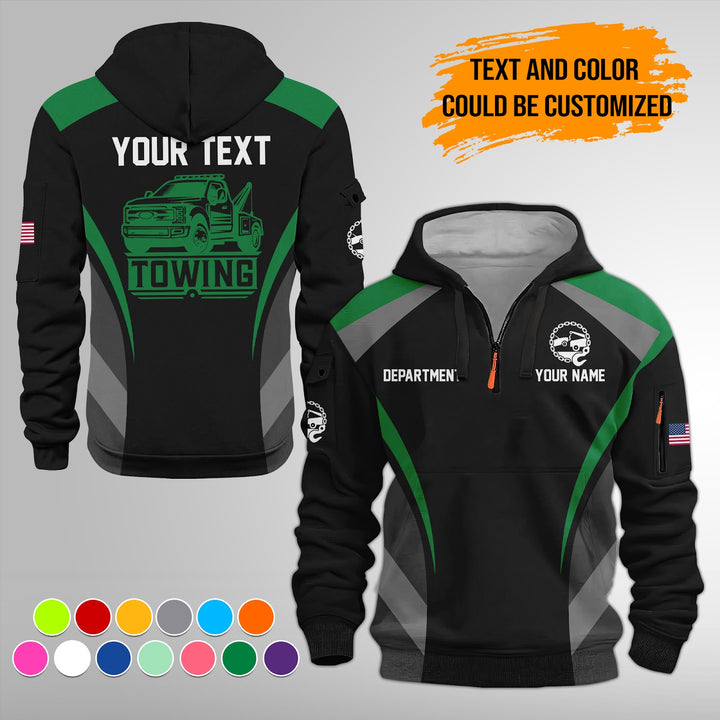 Personalized Name Tow Truck 3D Quarter Zip Hoodie FY646