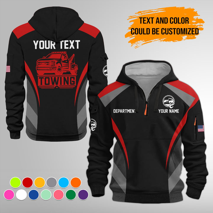 Personalized Name Tow Truck 3D Quarter Zip Hoodie FY646