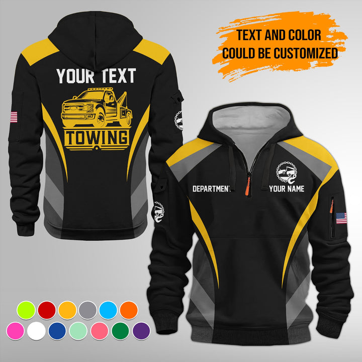 Personalized Name Tow Truck 3D Quarter Zip Hoodie FY646