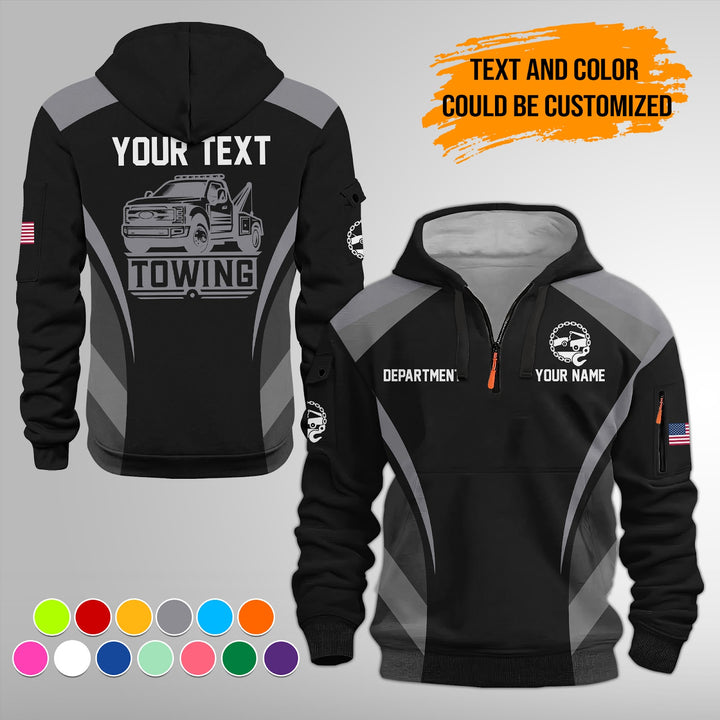 Personalized Name Tow Truck 3D Quarter Zip Hoodie FY646