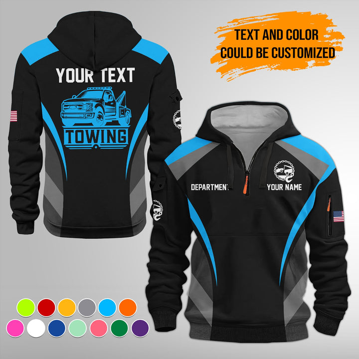 Personalized Name Tow Truck 3D Quarter Zip Hoodie FY646