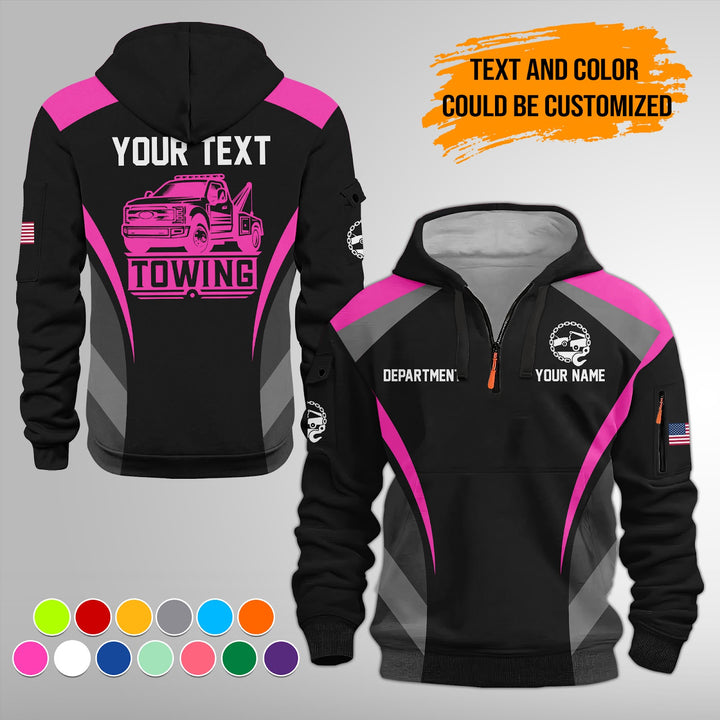 Personalized Name Tow Truck 3D Quarter Zip Hoodie FY646