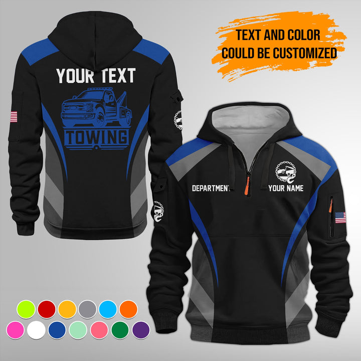 Personalized Name Tow Truck 3D Quarter Zip Hoodie FY646